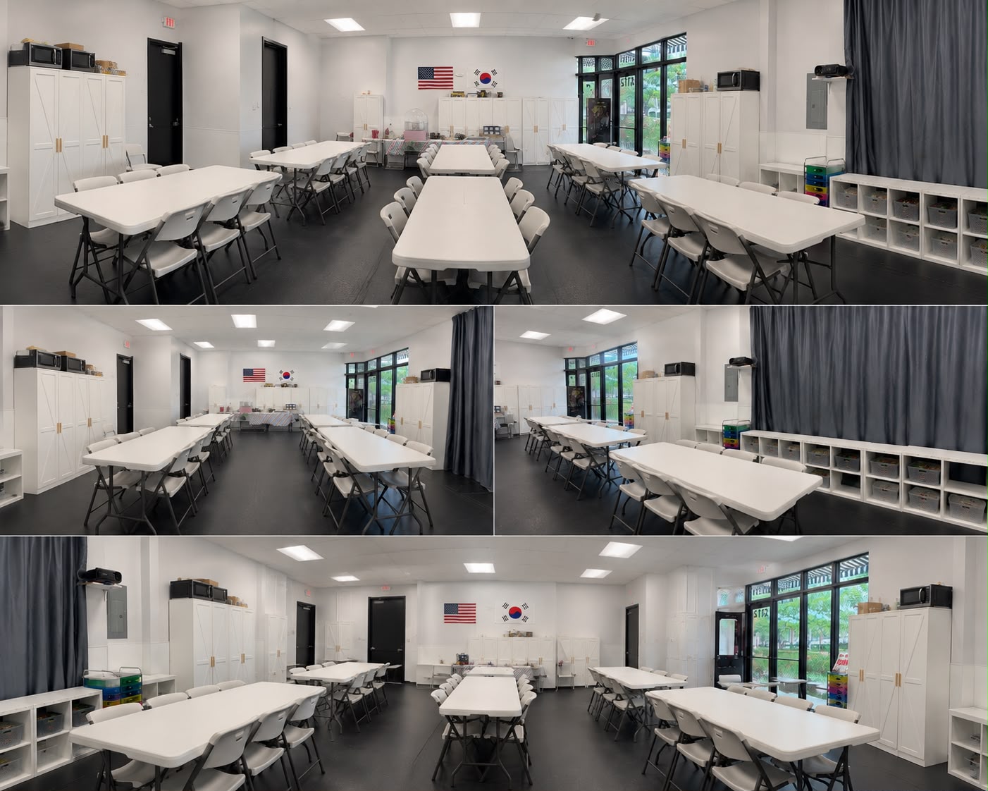 Clean after school study area with long tables and cubby storage at Empower Martial Arts Academy Lake Worth